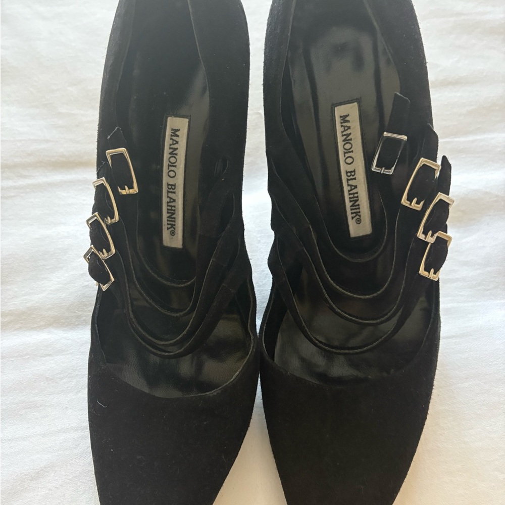 Manolo Blahnik Black Triple Strap Heels